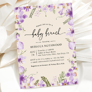 Boho Lavender Lilac Florals Baby Brunch Einladung