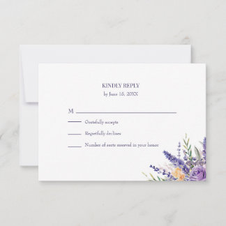 Boho Lavender Watercolor Wildflower Wedding RSVP Karte