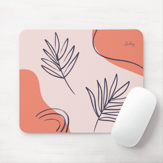 Boho Leaf Abstrakte Linie Art Personalisiert Mousepad (Mit Mouse)