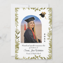 Boho Leaf Border Hi-School Graduation announcement Karte