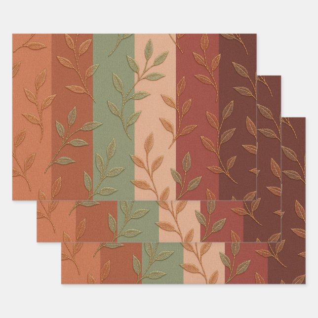 Boho Leaf Pattern Rustikale Wohngestaltung Geschenkpapier Set (Set)