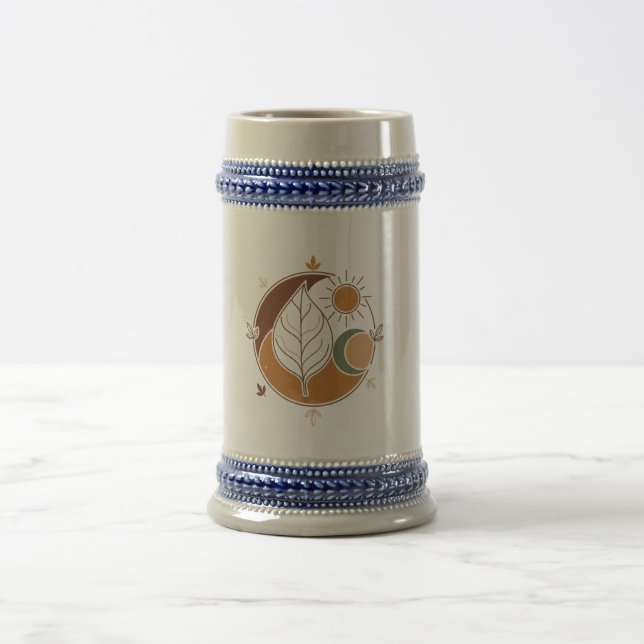 Boho Leaf Sun Moon Tasse | Erdige Töne Abstract  (Mittel)