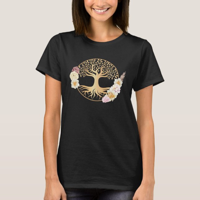 Boho-Lebensbaum mit Blumen Floral keltischer Geist T-Shirt (Vorderseite)