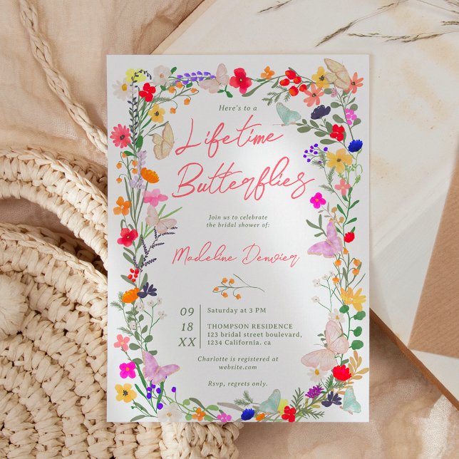 Boho lebenslange Schmetterlinge Wildblume Brautpar Einladung (Boho lifetime butterflies wildflower bridal shower invitation)