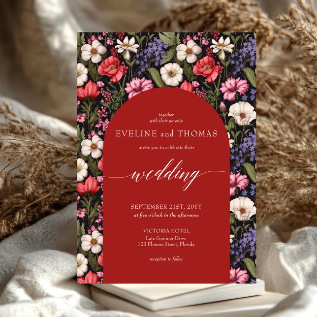 Boho lebhafte, farbenfrohe wilde Blume Einladung (Trendy spring vibrant colorful wild flowers wedding invitation)