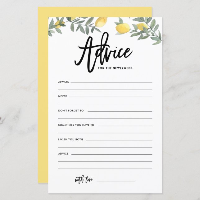 Boho Lemon Advice für die Hochzeitsratgeber der Ne (Vorne/Hinten)