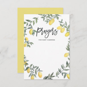 Boho Lemon Wreath Baby Duschkabine Prayers Card Begleitkarte