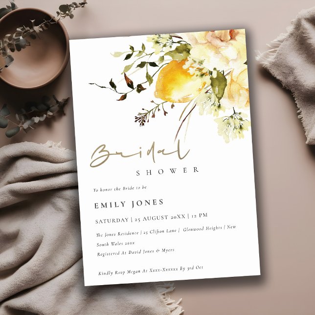 Boho Lemon Yellow Watercolor Brautparty Einladung (Von Creator hochgeladen)