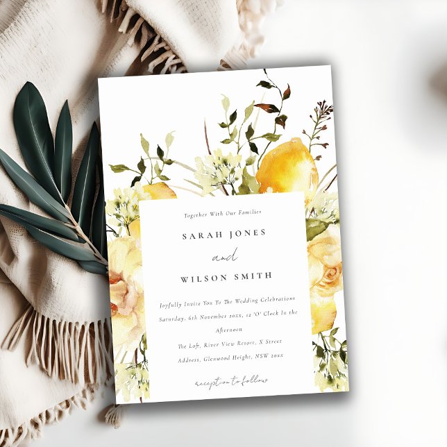Boho Lemon Yellow Watercolor Floral Wedding Einladung (Von Creator hochgeladen)