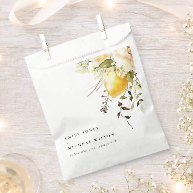 Boho Lemon Yellow Watercolor Floral Wedding Geschenktütchen (Ausgeschnitten)
