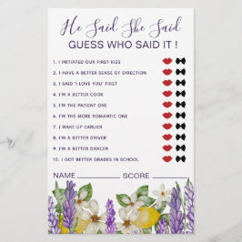 Boho Lemons & Lavender sagte, sie sagte, Spiel Flyer