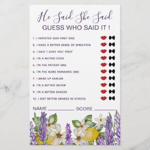 Boho Lemons & Lavender sagte, sie sagte, Spiel Flyer