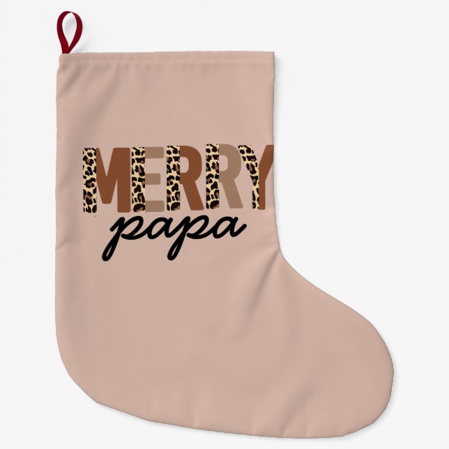 Boho Leopard Farbblock "Merry Mama" Großer Weihnachtsstrumpf (Vorderseite)