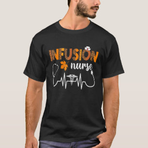 Boho Leopard Heartbeat Infusion Nurse Fall Thanksg T-Shirt