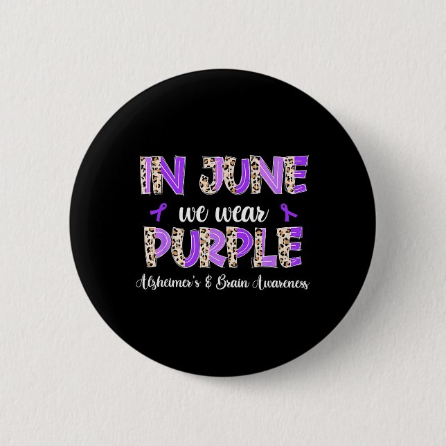 Boho Leopard Juni Trage Lila Alzheimer Gehirn Button (Vorderseite)