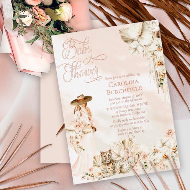 Boho Leopard Lady Tropical Floral Girl Babydusche Folieneinladung (Von Creator hochgeladen)