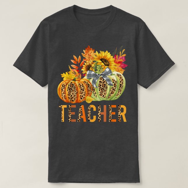 Boho Leopard Pumpkins Lehrer Herbst Thanksgi T-Shirt (Design vorne)