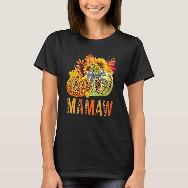 Boho Leopard Pumpkins Mamaw Fall Leaves Autumn Tha T-Shirt (Vorderseite)