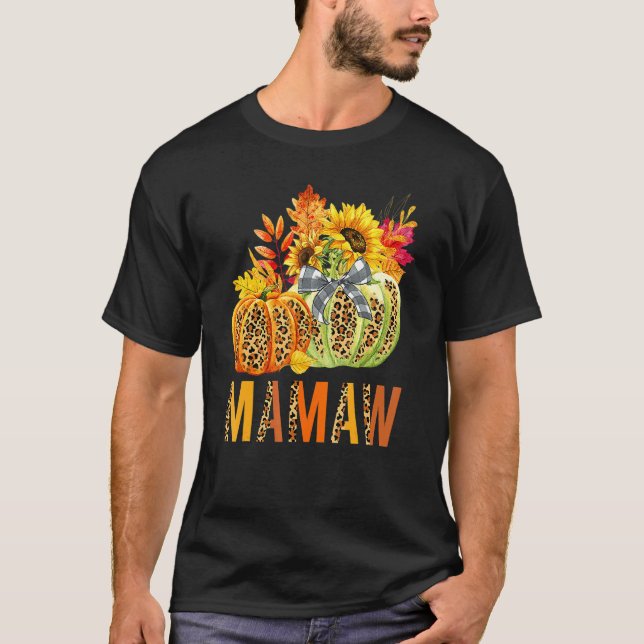 Boho Leopard Pumpkins Mamaw Fall Leaves Autumn Tha T-Shirt (Vorderseite)