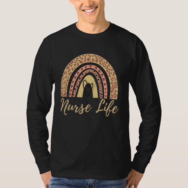 Boho Leopard Rainbow Nurse Life T-Shirt (Vorderseite)