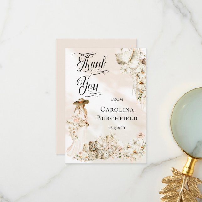 Boho Leopard | Woman Tropical Girl Baby Dusche Dankeskarte (Vorderseite/Rückseite Beispiel)