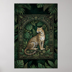 Boho-Leoparden-Botanikposter   Goldene Linienkunst Poster