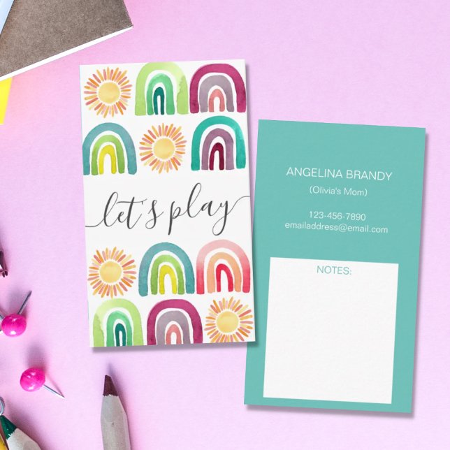 Boho Let's Play Rainbow & Suns Playdate Mommy Telefonnummerkarte (Von Creator hochgeladen)