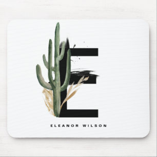 Boho Letter E Monogram Tropisches Kaktus-Monogra Mousepad