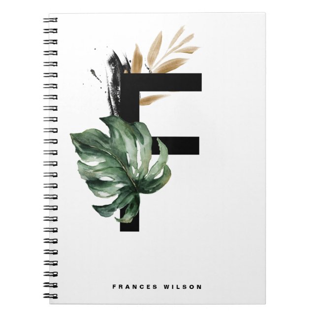 Boho Letter F Monogram Tropical Monstera Monogramm Notizblock (Vorderseite)