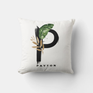 Boho Letter P Monogram Palm Blätter Tropical Kissen