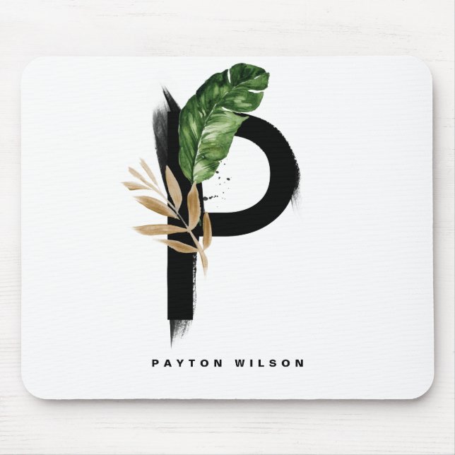 Boho Letter P Monogram Palm Blätter Tropical Mousepad (Vorne)