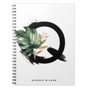 Boho Letter Q Monogram Tropical Monstera Leaf Notizblock