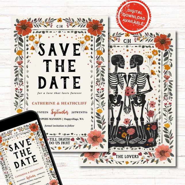 Boho Letterpress Skeleton Hochzeitsankündigung Einladung (Von Creator hochgeladen)