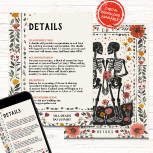 Boho Letterpress-Stil Skelett-Tarot Details Einladung