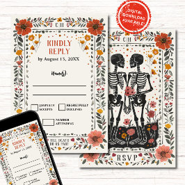 Boho Letterpress-Stil Skelett-Tarot-Hochzeits-RSVP Einladung