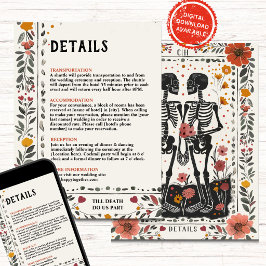 Boho Letterpress Style Skeleton Tarot Details Einladung