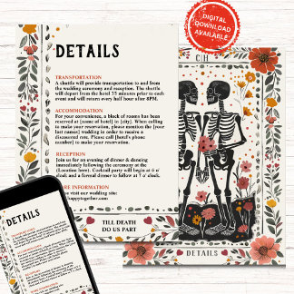 Boho Letterpress Style Skeleton Tarot Details Einladung