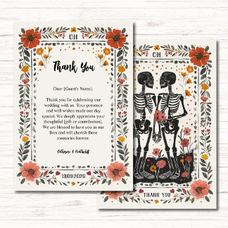 Boho Letterpress Style Skeleton Tarot Wedding Dankeskarte