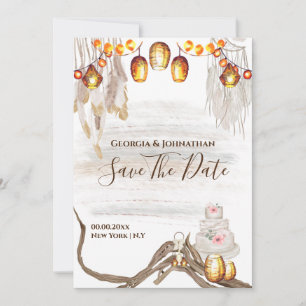 Boho-Lichterkette Makramee Federn Kuchen chic Save The Date