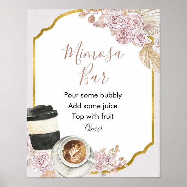 Boho Liebe Braut Brautparty Mimosa Bar Sign Poster (Vorne)