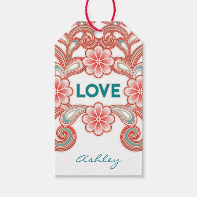 Boho Liebe Romantische Valentine grün und rot Geschenkanhänger (Vorderseite)