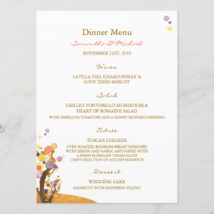 Boho Liebe Trees DIY Wedding Reception Dinner Menu Menükarte