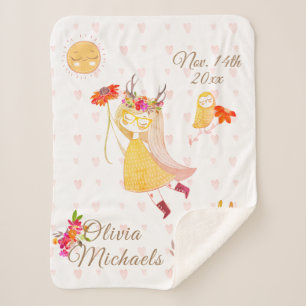 Boho Liebes kleines Mädchen Eule Kaninchen Datum N Sherpadecke