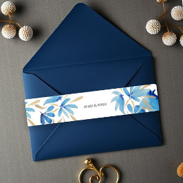 Boho Light Blue und Gold Watercolor-Blume Einladungsbanderole