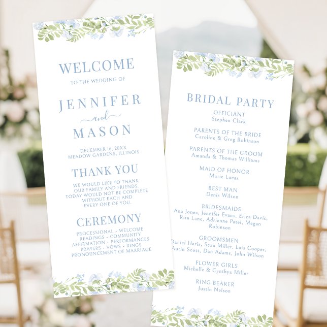 Boho Light Blue WildFlower Wedding Program Card (Von Creator hochgeladen)