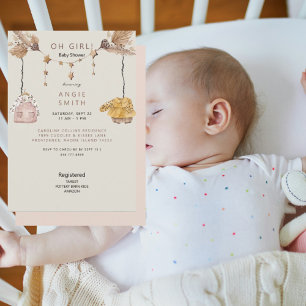 Boho Light Rose Oh Girl Clothes Kinderdusche Einladung