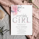 Boho Light Soft Pink Baby Girl Dusche Einladung<br><div class="desc">Leichte,  weiche,  rosa Blume mit klassisch schicken Serif-Schriftart für boho Girl Dusche.</div>