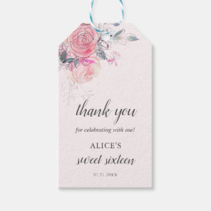 Boho Light Soft Pink Blume Sweet 16 Geschenkanhänger