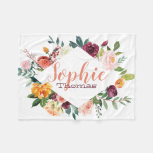 Boho lila Aquarellfarben-Blume personalisiert Fleecedecke