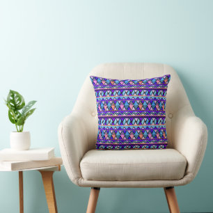 Boho Lila Blue Aqua Pink Triangle Pattern Throw Kissen